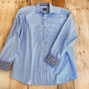Bugatchi Men's XL Cotton Button Down Blue‎ Mini Checks City Sleeve Cuffs